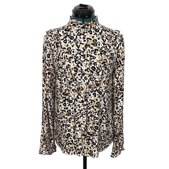 ANTHROPOLOGIE MAEVE Katia Leopard Print Ruffled Button Up Blouse Size 10 Career - Picture 1 of 13
